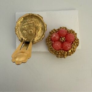 Vintage Selro Selini Asian Princess Gold and Coral Clip-On Earrings
